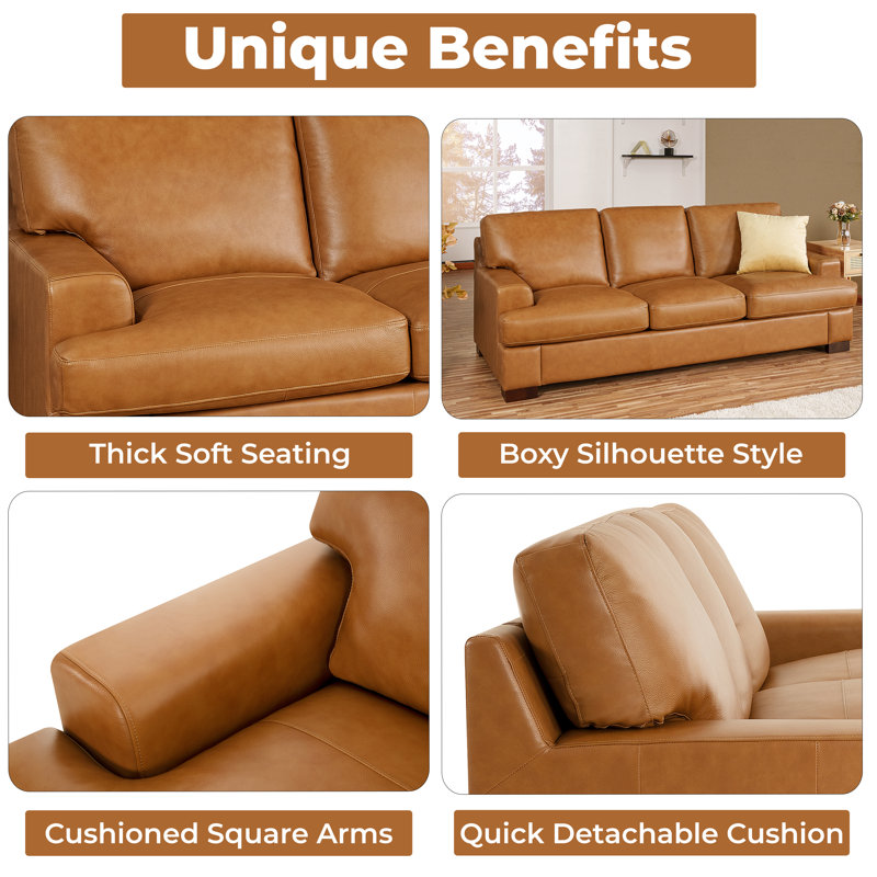 Latitude Run® Glamourous Genuine Leather Sofa Genuine Latitude Run® Glamourous Genuine Leather Sofa Genuine